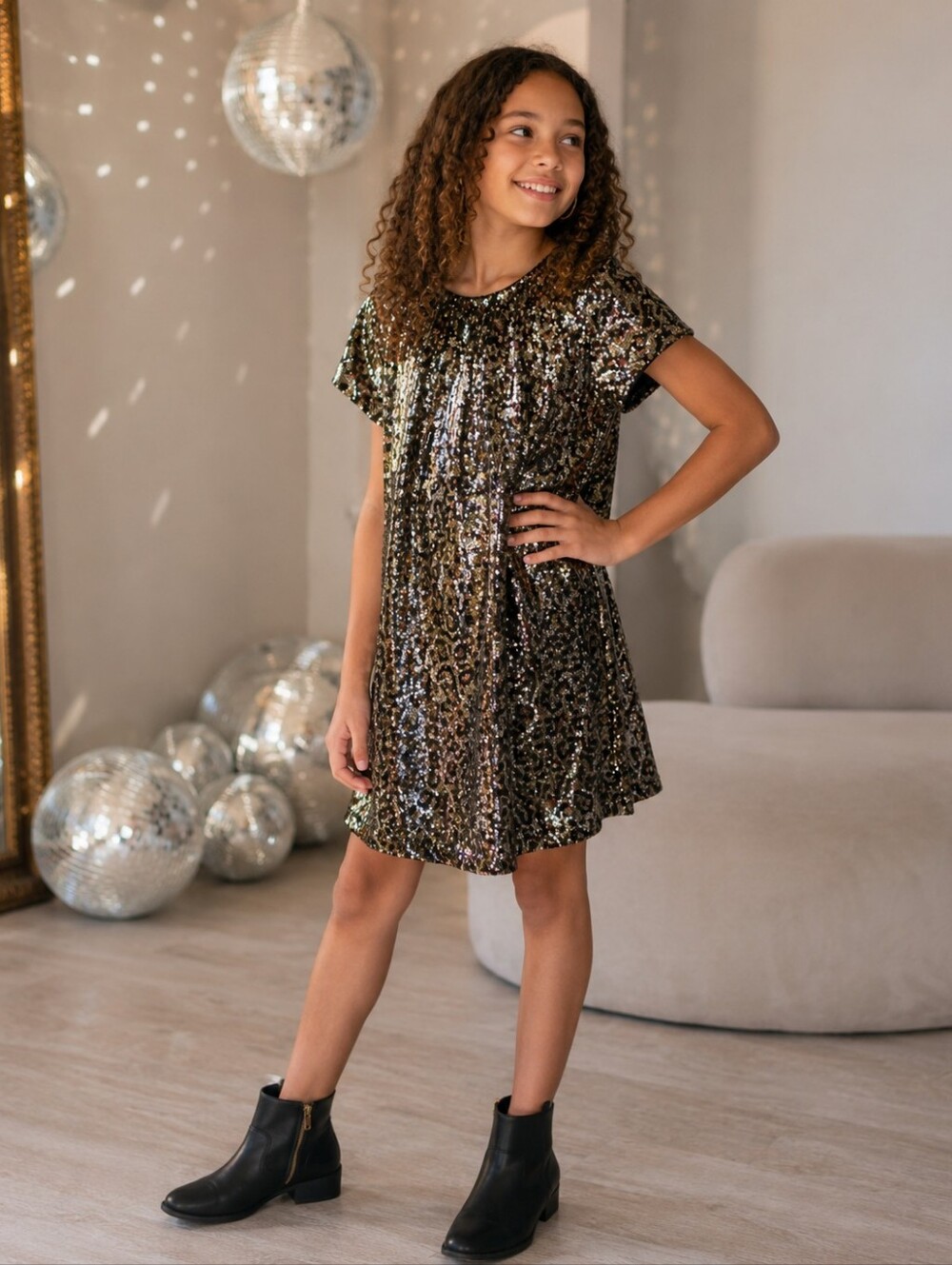 Zara Kids Girls Gold Sequin Party Dress 11/12 Holiday Christmas New Year Sparkle